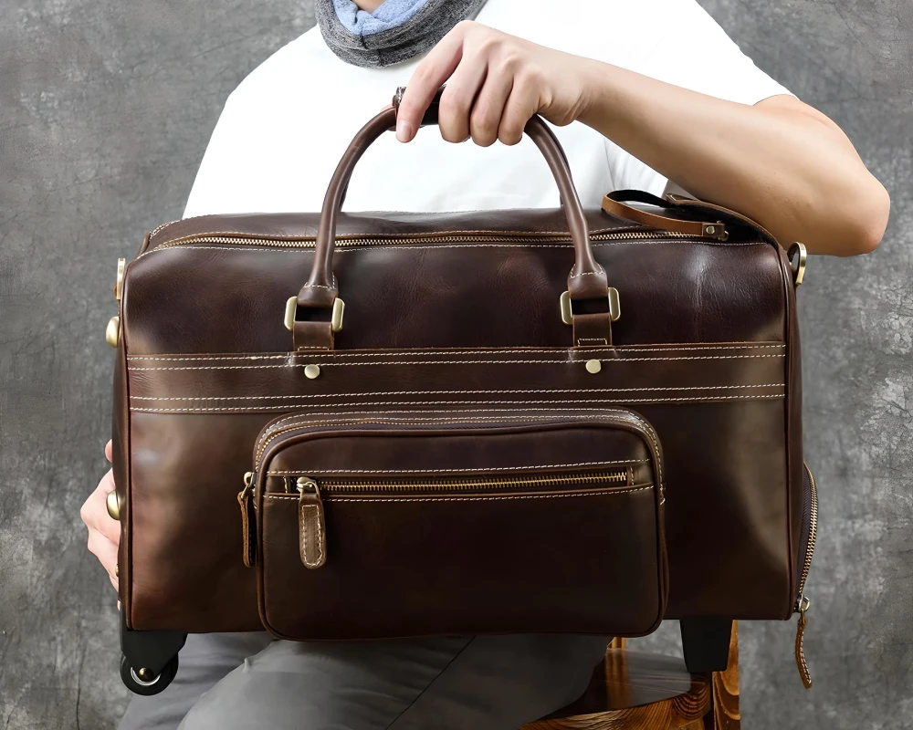 leather duffle carry on